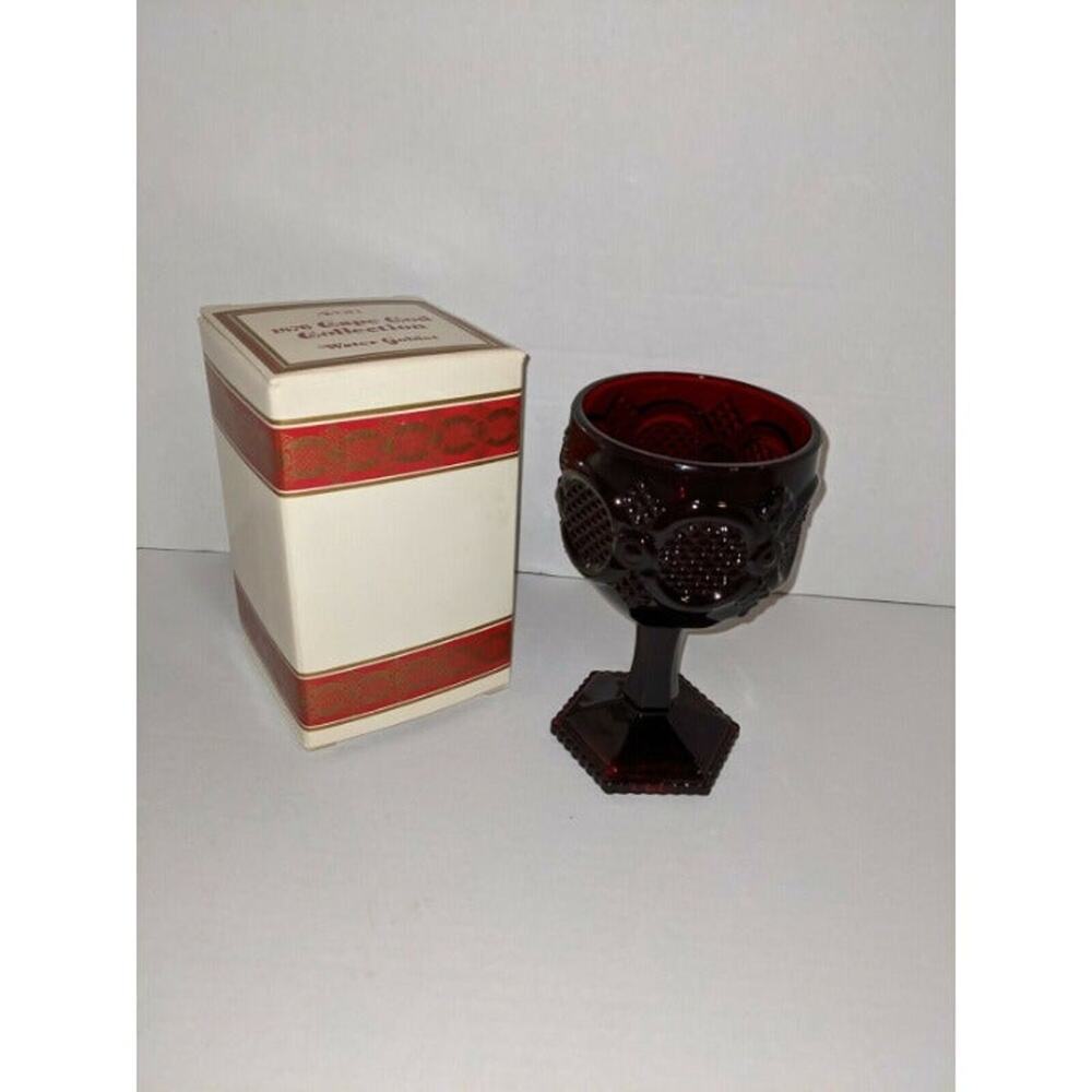Vintage Avon Cape Cod Collection Ruby Red Glass Footed Water Goblet 6" NIB